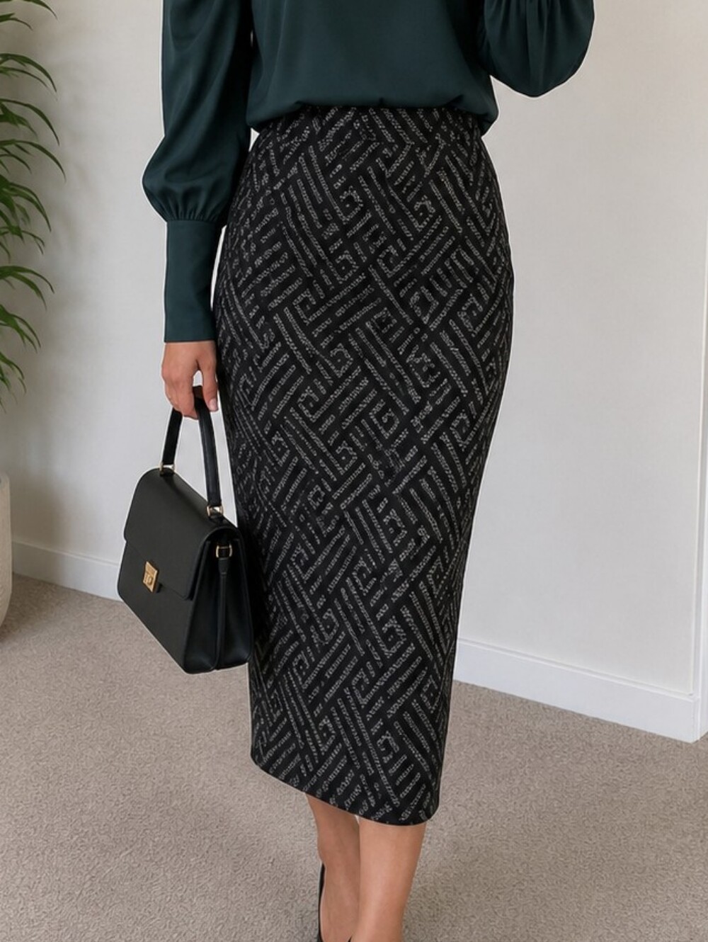 Le Château Black White Geometric Print Pencil Skirt Size 1 – Office Chic